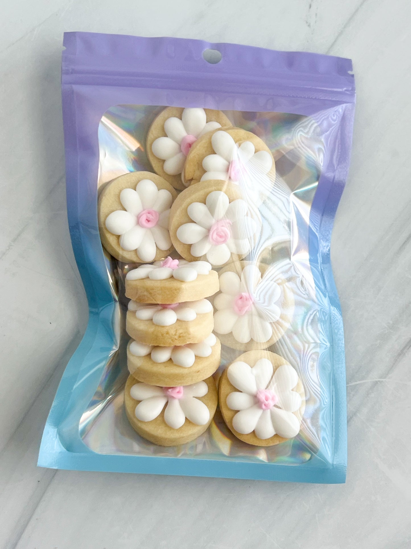 Mini Daisy Cookie Pouch - Mini Cookies - Mini Flower Cookies