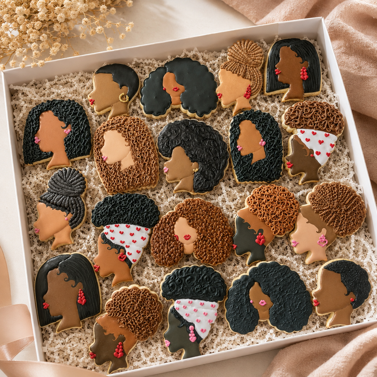 Black Girl Hair Collection – One Dozen Decorated Sugar Cookies
