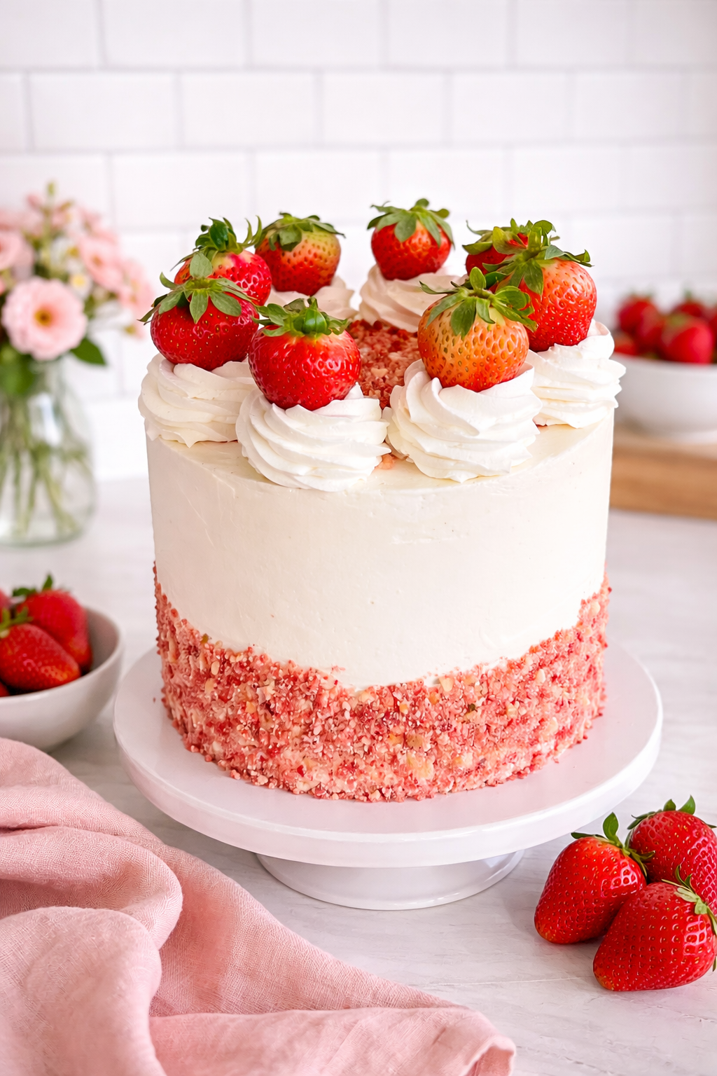 Strawberry Crunch Delight Cake