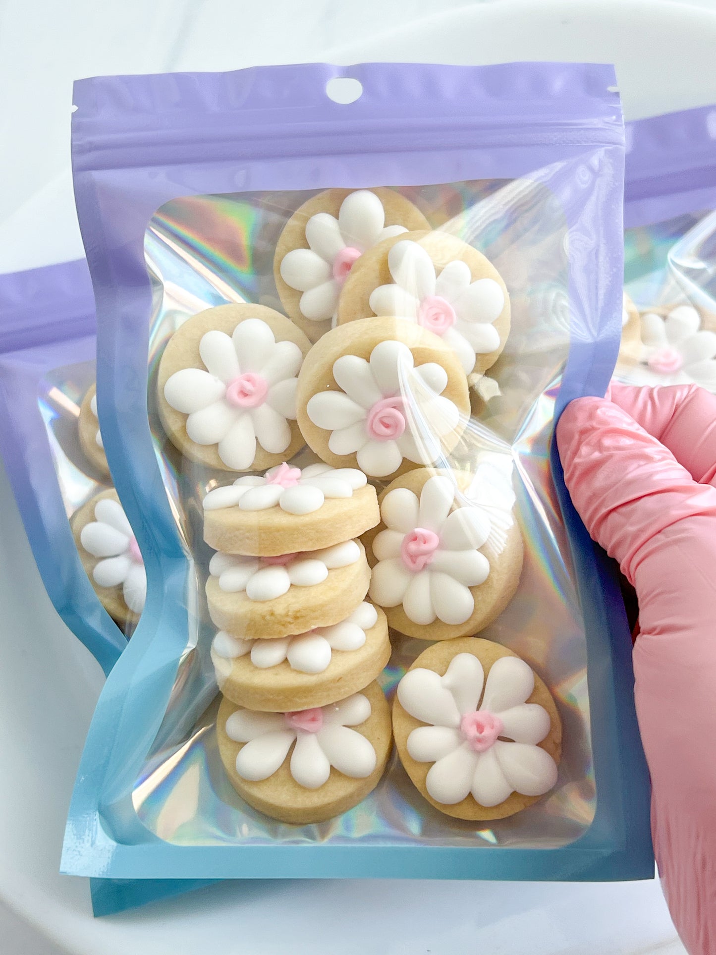 Mini Daisy Cookie Pouch - Mini Cookies - Mini Flower Cookies
